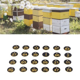 100 Round Numbered Labels for Beehive Signs, Labelling Labels, Plastic Labels with Holes, Accessories for Farm Beekeeping (Black)