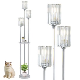 HMVPL Crystal Floor Lamps for Living Room, Modern Floor Lamp with Shelves, 3-Lights Standing Lamp with Crystal Shade, On/Off Foot Switch, Silver Corner Floor Lamp for Bedroom Living Room Office(66")