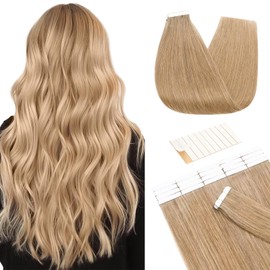 Tess Tape Extensions Real Hair Dark Blonde #27 50 cm Tape Real Hair Extensions Tape Hair Extensions, Remy Human Hair Extensions Straight Hair 10 Pieces, 25 g