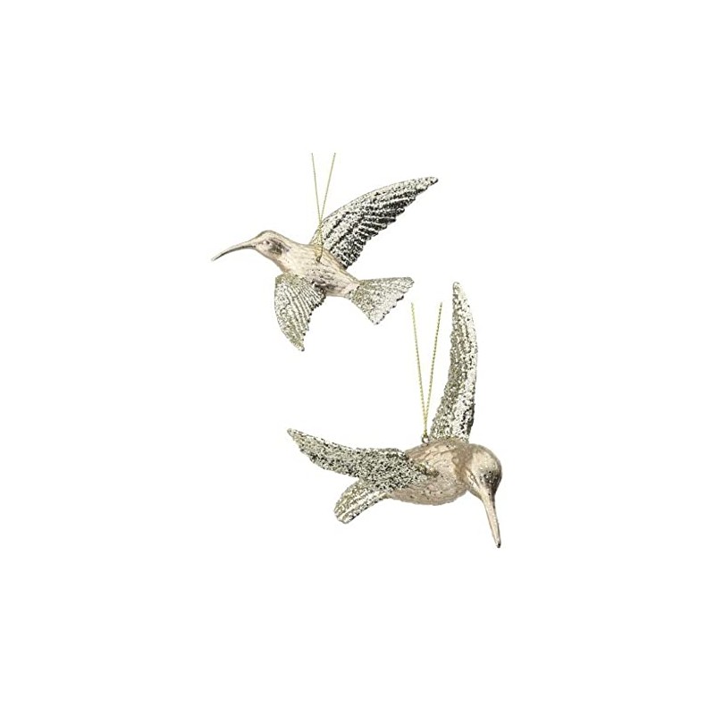 The Bridge Collection Champagne Gold-Glittered Hummingbird Ornaments - Set of
