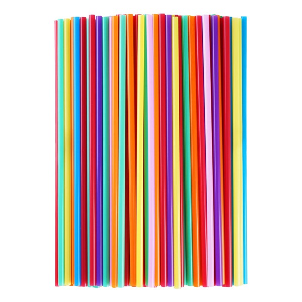 100 Pcs Colorful Plastic Long Disposable Drinking Straws. (0.23''diameter and 10.2"long)