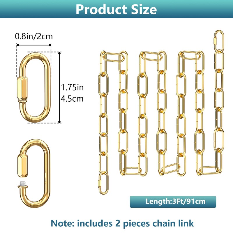 3 Feet Gold Light Fixture Chain, Metal Pendant Chandelier Chain,