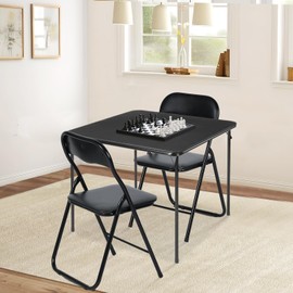 FurnitureR Folding Table Set for 2 Person, 3-Piece Foldable Square Card Table and Chairs Set, No Assembly Required, Space Saving for Home, Small Spaces, Patio Outdoor, Black