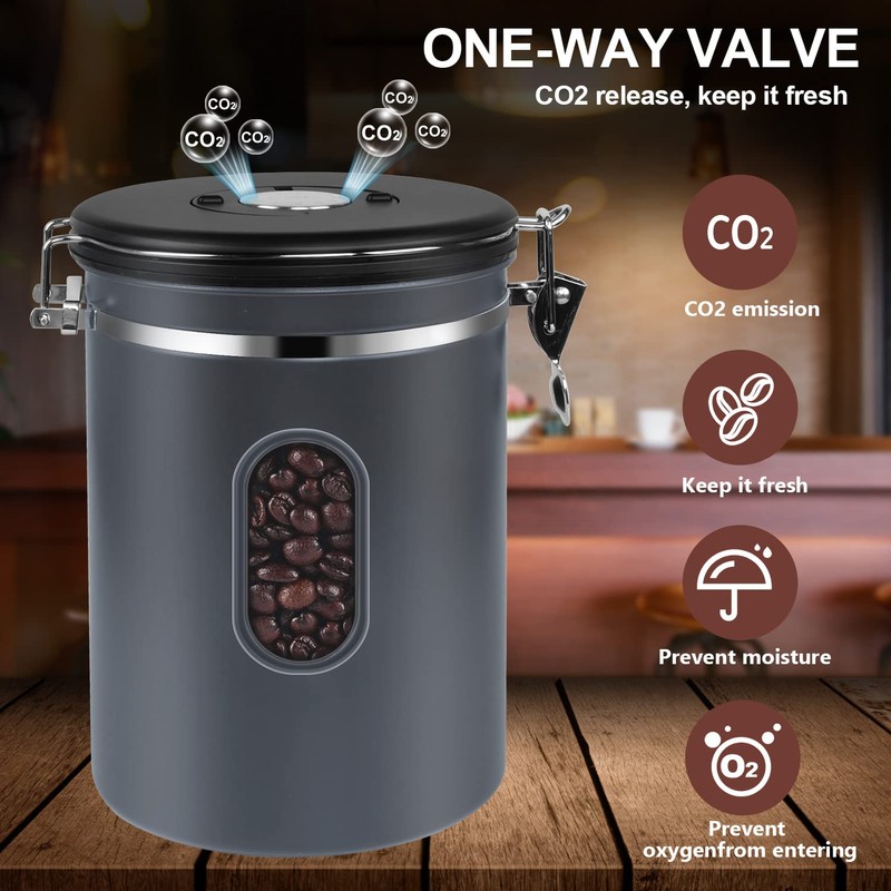2800ML Airtight Coffee Canister with Date Tracker and Transparent Window,