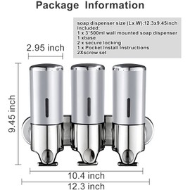 YIAOZ 3 in 1 Chamber Wall Mounted Bathroom Shower Pump Dispenser and Organizer,with Waterproof Label-Holds Shampoo,Conditioner,Shower Gel,Non-drilled Wall Distributor(17.6 oz Triple,Silvery)
