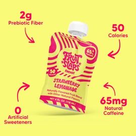 Fruit Slaps Caffeinated Fruit Blend – Strawberry Lemonade, Natural Caffeine, Real Fruit, Prebiotic Fiber – Energy Boost for Focus & Gut Health – Resealable On-the-Go Pouch, 65mg Caffeine, 4oz, 4 Count