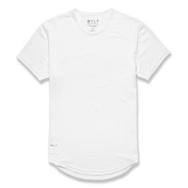 BYLT Performance Drop-Cut Men's T Shirt – Athletic Drop Cut Crewneck Tee – Moisture Wicking, Quick-Dry, Tapered Fit, White, X-Large