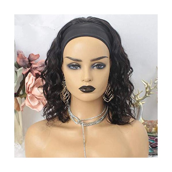 LUFFYWIG Wet and Wavy Wig Brazilian Wavy Human Hair Wigs 3/4 Half Wig 150% Full Machine Made Headband Wig For Black Women No Glue No Gel 16Inch