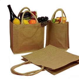 Jute Tote Bags Natural Reusable Grocery Totes Laminated Interior Full Gusset