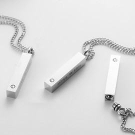 3 Pack Urn Necklace for Ashes Memorial Cremation Jewelry for Ashes, CZ Bar Silver Urn Locket for Ashes Stainless Steel Urns Pendant Keepsake Jewelry with Words: With Me Always & Funnel Kit & Bag