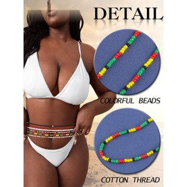 ELABEST 50inch Plus Size African Waist Beads Belly Non-Stretching Tie-on Bead Jewelry Accessories for Women and Girls (#32)
