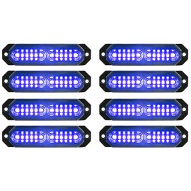 ASPL 8pcs Sync Feature Ultra Slim 12-LED Surface Mount Flashing Strobe Lights for Truck Car Vehicle LED Mini Grille Light Head Emergency Beacon Hazard Warning Lights (Blue)