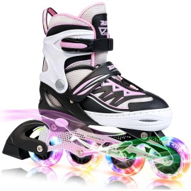 2PM Sports Pink Adjustable Illuminating Inline Roller Skates w/ Light up Wheels