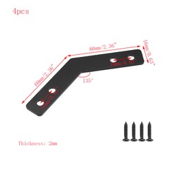 Mewutal 4pcs 135 Degree Angle Brackets 2mm Carbon Steel Mending Plate Joining Plates Black Side Reinforcement Plates 135°Corner Brace Brackets for Truss and Frame (2.36"×2.36"×0.63")