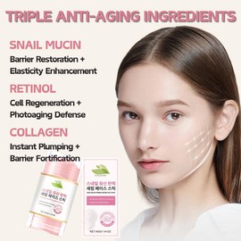 Snail Mucin Serum Retinol Stick - Day & Night Lifting & Firming Retinol Moisturizer, Korean Serum for Face and Neck Moisturiser, Nourishing Anti Aging Repair Cream for All Skin Types