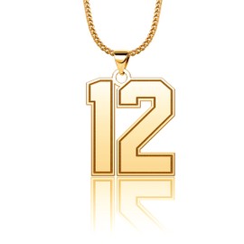 CandyCharms Gold 18K Sports Baseball Jersey Number 12 Necklace Charms Number Pendant for Men