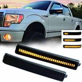 dunxunn 2Pcs Amber LED Dynamic Sequential Side Mirror Marker Turn Signal Lights Blinker Lamp Assembly Compatible with Ford F150 F-150 2009-2014 & Raptor SVT 2010-2014, Replace OEM Mirror Marker Lamps