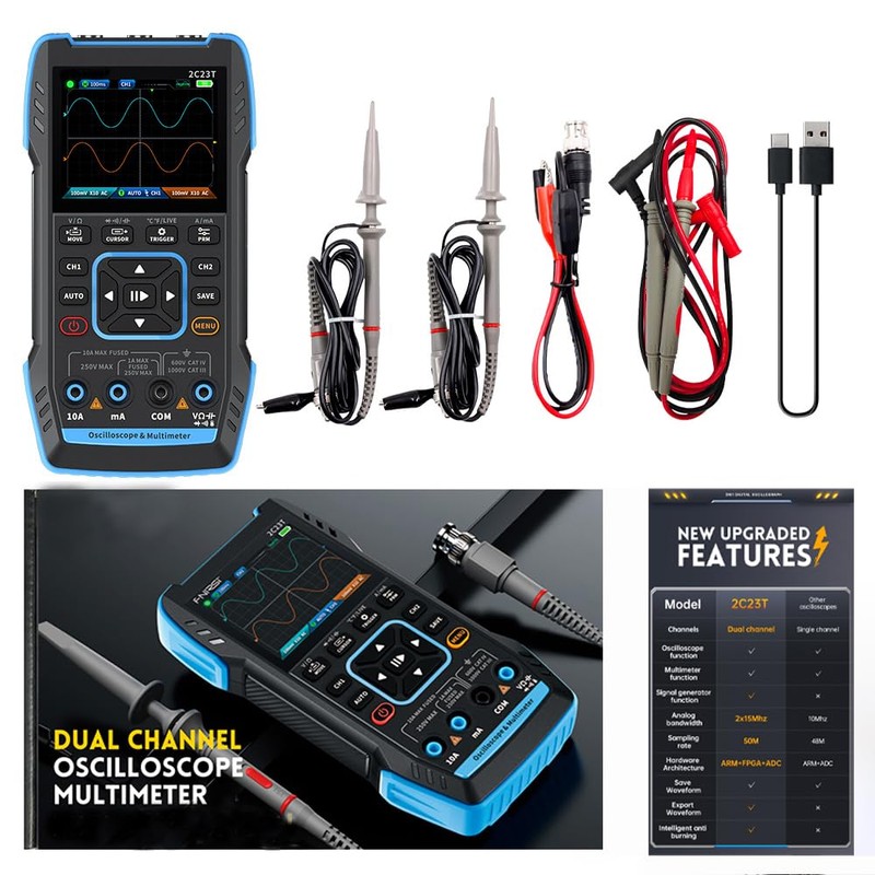 3 in 1 Handheld Oscilloscope Multimeter Signal Generator, Oscilloscop-Dual Channel