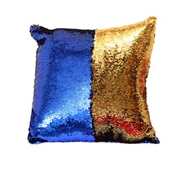 Zhiweikm Freestyle Reversible Color Change Sequin Throw Pillow Cases Covers in Two-Tone, 16" X 16", Navy Blue & Silver, Creative Decorations on Sofas/Armchairs/Beds/Floors/Cars (Royal Blue Gold)