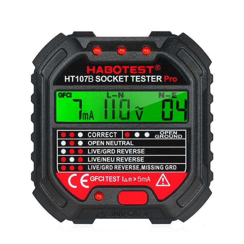 HABOTEST GFCI Outlet Tester with Voltage Display 90-250V Socket Tester