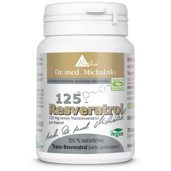 Resveratrol 125 Dr. med. Michalzik Trans-Resveratrol from Polygonum Cuspidatum Extract - Japanese Shrub Knotweed Root Extract 500 mg - No Additives - by BIOTIKON®