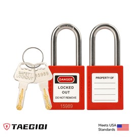 TAEGIQI 10 Red Lockout Tagout Locks with 10 pcs Lock Out Tag Out Tags,Padlocks,Loto Locks Keyed Different,OSHA Compliant Safety Locks