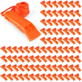 100 Pieces Emergency Whistle with Lanyard Safety Whistle Survival Whistle Loud Blast for Safety Camping Hiking Boating Hunting Survival Rescue Signaling (Orange)