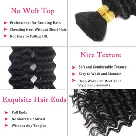 Human Braiding Hair for Boho Braids Human Hair 26 Inch Deep Wave Bulk Human Hair for Braiding 2 Bundles/Pack 100g No Weft Curly human hair boho braiding hair Natural Black