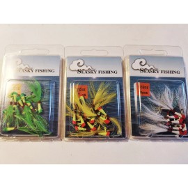 Seasky Fishing 10 Pcs Hand-Tied Crappie Panfish Shad Jigs Feather 1/32 1/16 oz Bucktail  - 1/32 oz, Red/White