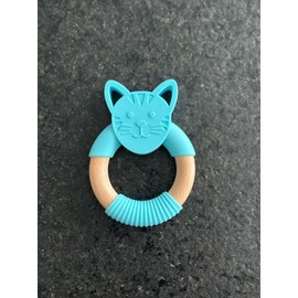 Mordedera para Bebé en forma de gatito | Bambú Natural y Silicón Grado Alimenticio | Sin BPA, Suave y Ecológica azúl