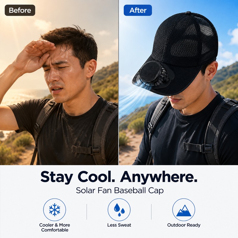 Solar Fan Baseball Cap for Outdoor Use – USB-Rechargeable Mesh