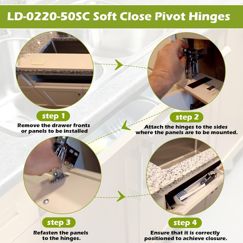 LD-0220-50SC Soft Close Pivot Hinges Pair of Self Closing Cabinet