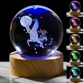 3D Unicorn Gifts for Women - Crystals Ball 60mm Figurines Decor Glass Animals Figurine Unicorn Stuff for Room Birthday Keepsake Paperweight