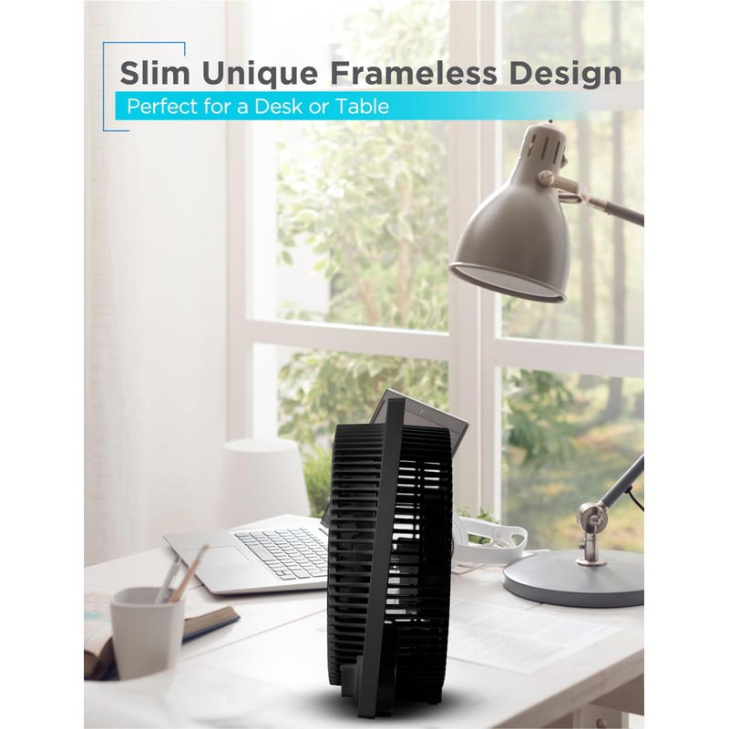BLACK+DECKER 9-Inch Frameless Box Fan, Freestanding Desk Fan with 3-Speed