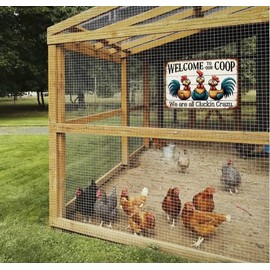 Welcome to Our Coop Sign We Are All Cluckin Crazy Metal Tin Sign Farmhouse Kitchen Coop Decor Funny Novelty Chicken Coop Accessories Farm Wall Decor 8x12 Inch, good for Room Decor