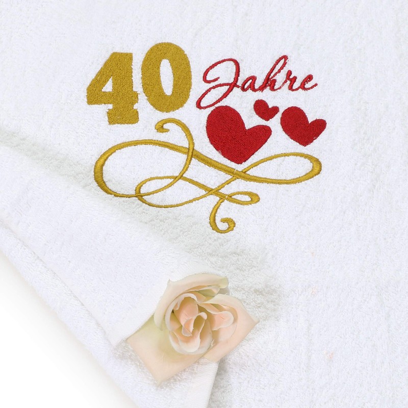 Abc Casa 40th Birthday Gift Towel with Embroidered Hearts and