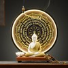 Houlu Yellow Buddha Statue and Circle LED Table Lamp, Ceramic
