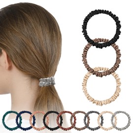 Arielle.R Silk Hair Rubber Scrunchie Set of 3 Non-marking Adults Children Hair Elastic Stylish 100% Silk Hair Accessory Silk Scrunchie 9 Colors Available (Amber Dream: Black/Light Brown/Champagne Gold