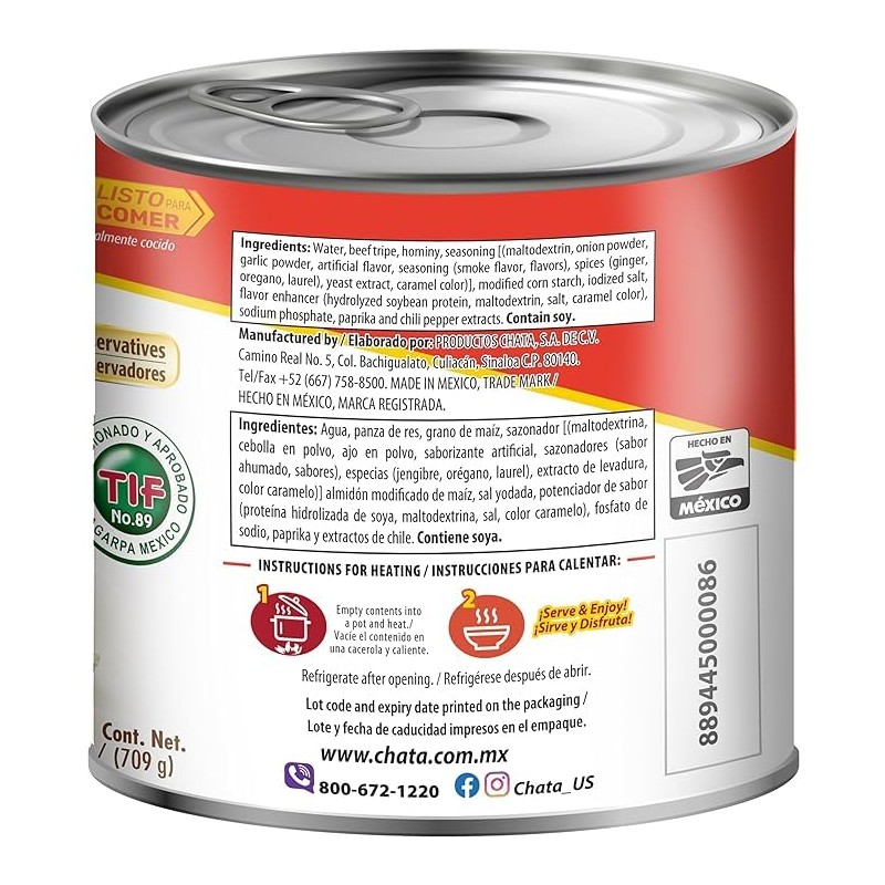 Chata Mexican White Menudo, Beef Belly Stew with Hominy Corn,