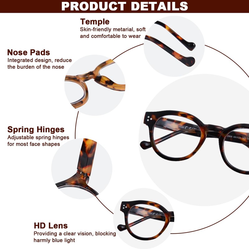 ZESAKER Reading Glasses for Women Men, Retro Round Frame Blue