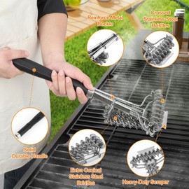18" Bristle Free Grill Brush Barbecue Triple Scrubbers Cleaning Brush for Gas or Charcoal Grills,Compatible with Stainless Steel/Cast Iron/Porcelain Grill Grates