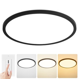 Glowall Modern 12'' Led Ceiling Light Fixture, Ultra Thin Flush Mount, Dimmable & 3000K/4500K/6000K Selectable, 22W 2200LM, Black, for Bedroom, Kitchen, Dining Room, Living Room, Home Office, Hallway