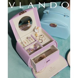 Vlando Music Box Girls Jewellery Box Lockable Jewellery Box Children's Ballerina with Drawers Jewellery Box with Canon Melody, Jewellery Storage Children's Day Gifts for Girls