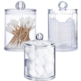 TAXIFANW Cotton Pads Container Dispenser, Pack of 3 Transparent Acrylic Makeup Pad Containers, Cotton Buds Storage, for Cosmetics, Cotton Balls, Cotton Buds, transparent