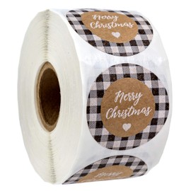Black and White Buffalo Plaid Merry Christmas Stickers / 500 Christmas Tags / 1.5" Present Stickers/Holiday Envelope Seals