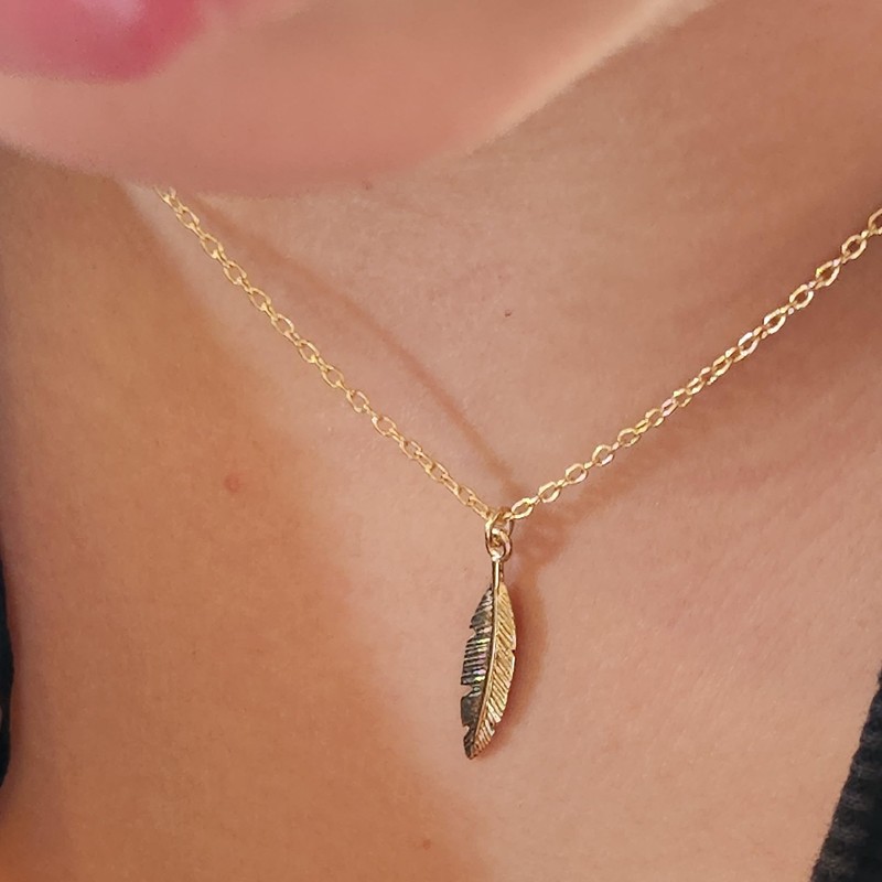 Customize Feather Necklace Gold Filled Dainty Feather Pendant Chain Boho