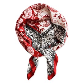 vabovin 35'' Satin Silk Scarf, Square Headscarf Headband Large Bandana Black Woman Curly Hair Scarf for Sleeping (Cashew Dark Red))