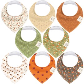 8-Pack Organic Baby Bandana Bibs for Girls - Super Absorbent Triangle Baby Bibs for Drooling and Teething Infant, 100% Cotton Extra Soft for Newborn, Infant 0-36 Months (Fall Spores)