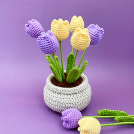Lily's Lyric Flower Crochet Kit | Tulip Flowerpot | Step-by-Step Video Tutorial for Adults Teenagers | DIY Home Decoration Craft Gift Idea Purple&Yellow