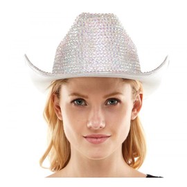 STORM BUY Fully Diamond Rhinestone Sequin Rave Cowboy Hat, Cowgirl Hat For Wedding Costume Cosplay Party (White)